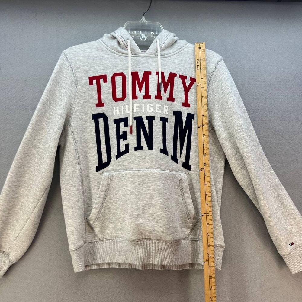 Tommy Hilfiger Denim Sweatshirt Women's Size S Gray Red and Blue Hoodie Preppy - Picture 12 of 13